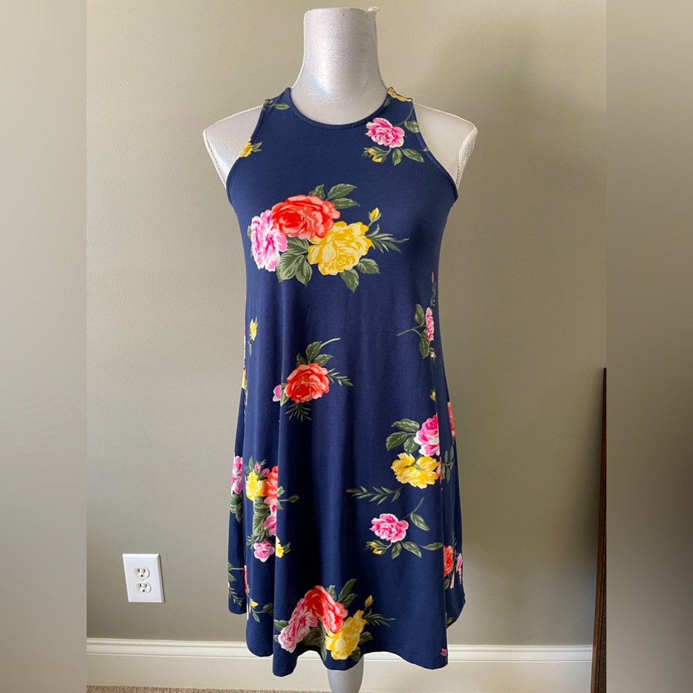 Navy blue floral slip dress